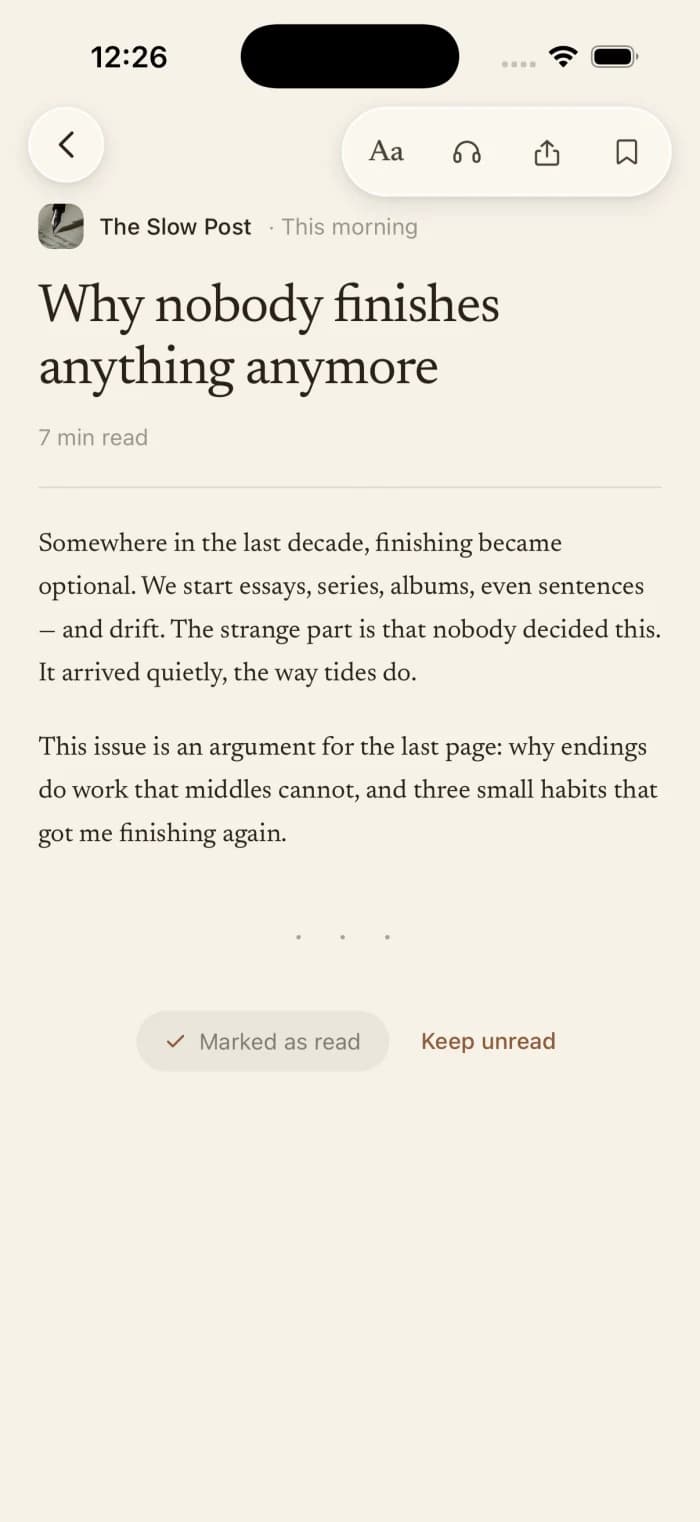 A newsletter in Paperstand’s iPhone reader